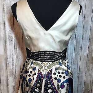 Tibi NY V-Neck Sleeveless Paisley Peplum Top SML